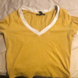 Yellow and white crop top t shirt